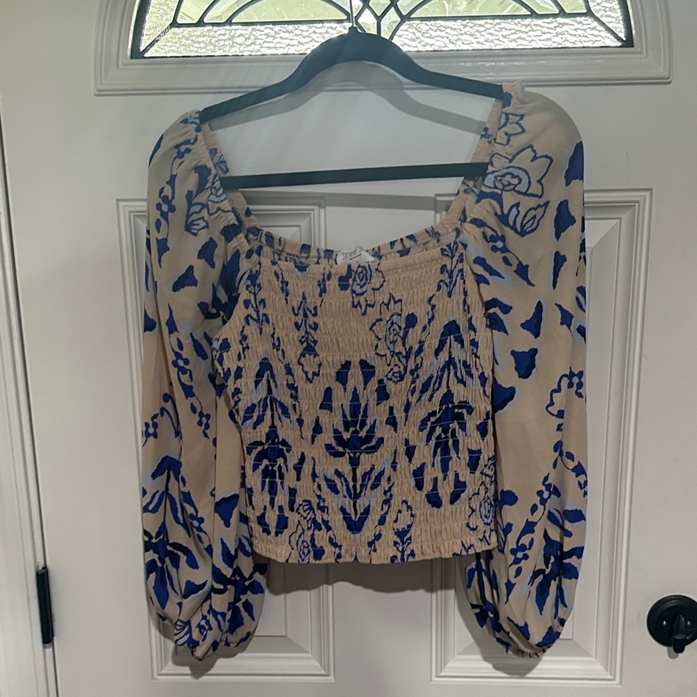 Sienna Sky Blue and Tan Floral Blouse
